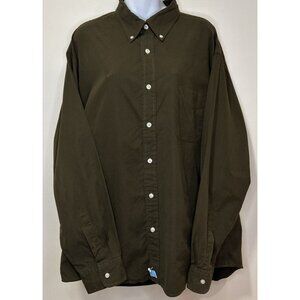 J.Crew Dark Olive Button Down Sueded Broadcloth Cotton Long Sleeve Shirt Size XL